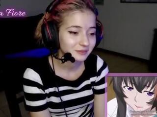 18yo youtuber gets concupiscent nonton hentai during the stream and masturbates - emma fiore